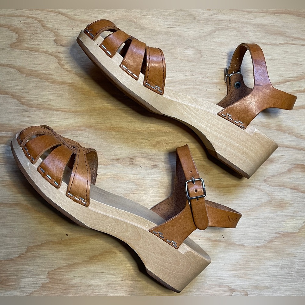 👡 SWEDISH HASBEENS Nature CROSS STRAP DEBUTANT Clog Sandals SIZE 36 Leather
